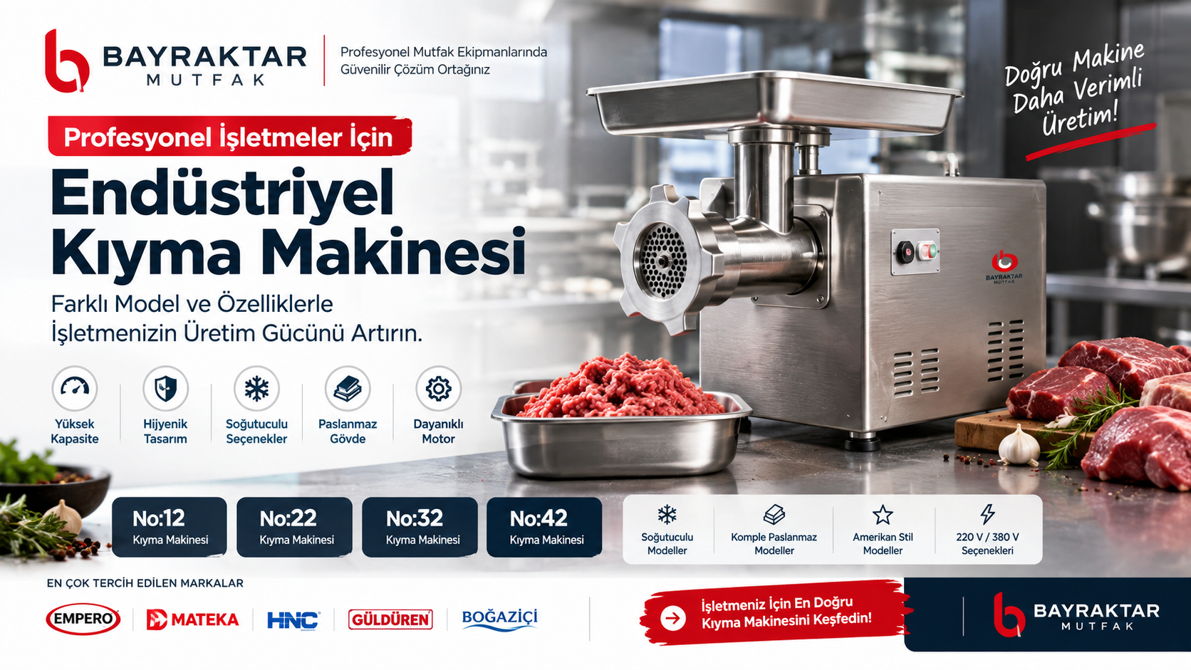 Endüstriyel Kıyma Makinesi Tipleri, Modelleri ve Özellikleri